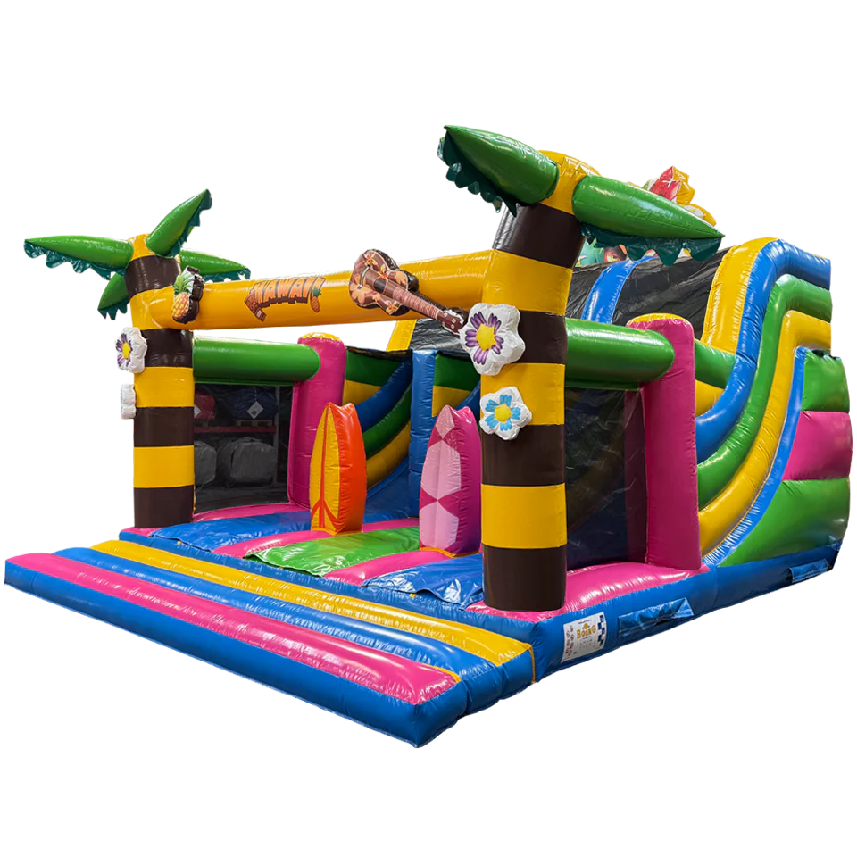 chateau gonflable avec toboggan thème hawai 1